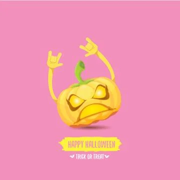 Vector halloween funky rock n roll style pumpkin character isolated on pink Stock Illustration