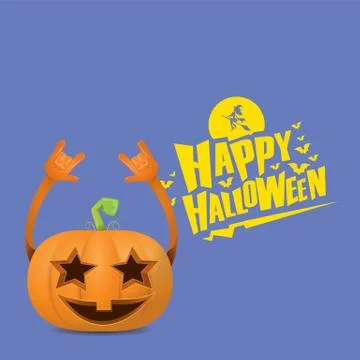 Vector halloween funky rock n roll style pumpkin character isolated on pink Stock Illustration