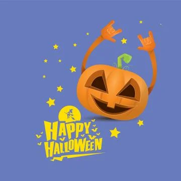 Vector halloween funky rock n roll style pumpkin character isolated on pink 库存插图