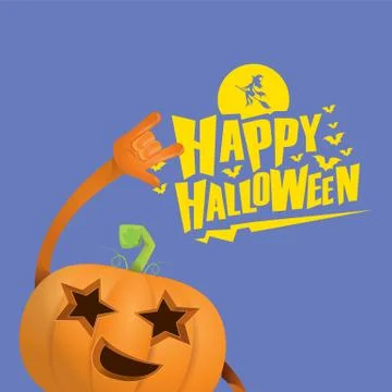 Vector halloween funky rock n roll style pumpkin character isolated on pink Illustrazione stock
