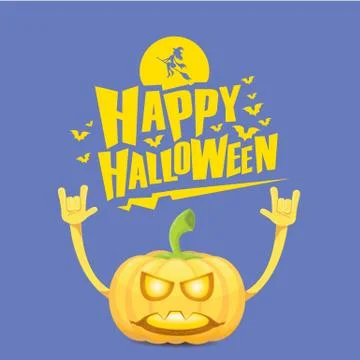 Vector halloween funky rock n roll style pumpkin character isolated on pink Illustrazione stock