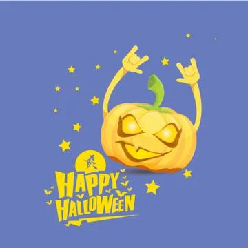 Vector halloween funky rock n roll style pumpkin character isolated on pink 스톡 일러스트