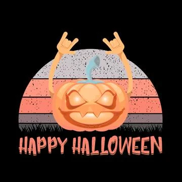 Vector Halloween funky rock n roll style cartoon carved pumpkin character Stock Illustration