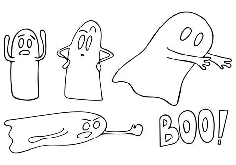 Vector halloween ghost hand drawn set on white background. Doodle illustratio Stock Illustration