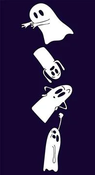 Vector halloween ghost hand drawn set on dark background. Doodle illustration Stock Illustration