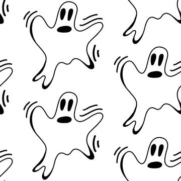 Vector halloween ghost seamless pattern isolated on white background. Funny.. Stock Illustration