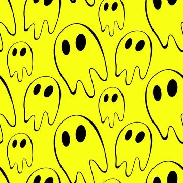 Vector halloween ghost seamless pattern isolated on yellow background. Funn.. Stock Illustration