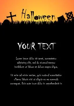 Vector : Halloween graveyard and orange background Stock Illustration