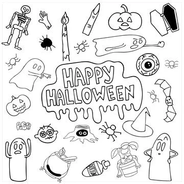 Vector halloween hand drawn set on white background. Doodle illustration Stock Illustration