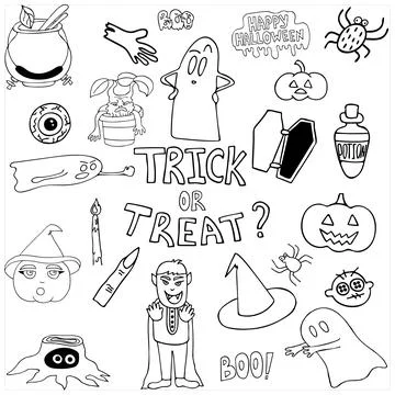 Vector halloween hand drawn set on white background. Doodle illustration Stock Illustration
