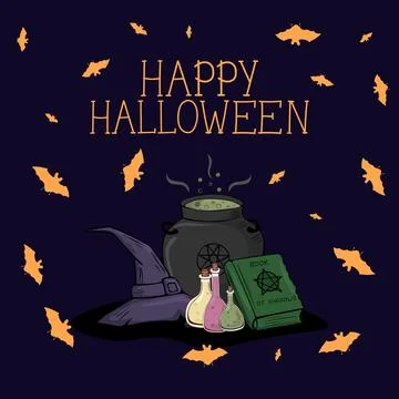 Vector Halloween illustration for a poster or greeting card. A witch hat, a Stock Illustration