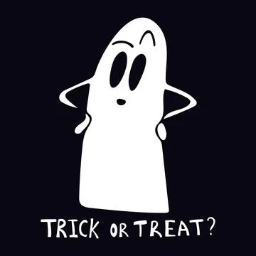 Vector halloween illustration with white ghost and text trick or treat on dar Stock Illustration