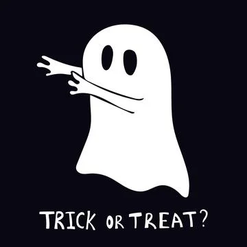Vector halloween illustration white ghost and text trick or treat on dark bac Stock Illustration