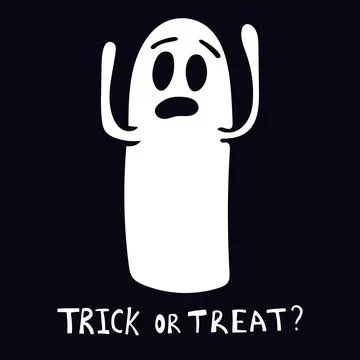Vector halloween illustration white ghost and text trick or treat on dark bac Stock Illustration