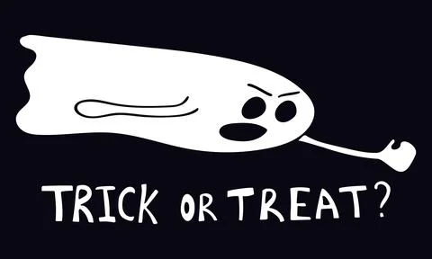 Vector halloween illustration white ghost and text trick or treat on dark bac Stock Illustration