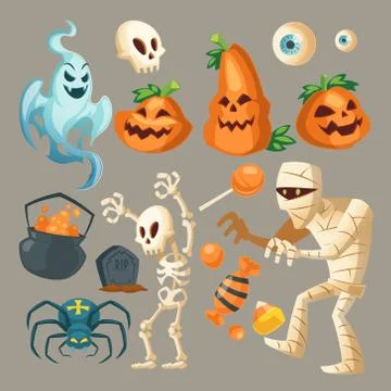 Vector Halloween objects, October holiday cartoon elements イラスト素材