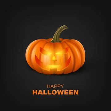 Vector Halloween Pumpkin on Black Background. Cute Jack-o-lanterns, Carved Illustrazione stock