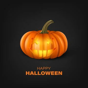 Vector Halloween Pumpkin on Black Background. Cute Jack-o-lanterns, Carved Illustrazione stock