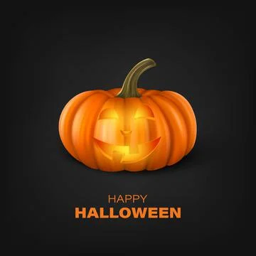 Vector Halloween Pumpkin on Black Background. Cute Jack-o-lanterns, Carved Illustrazione stock