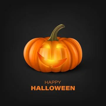 Vector Halloween Pumpkin on Black Background. Cute Jack-o-lanterns, Carved Illustrazione stock