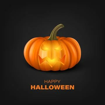 Vector Halloween Pumpkin on Black Background. Cute Jack-o-lanterns, Carved Stock Illustration