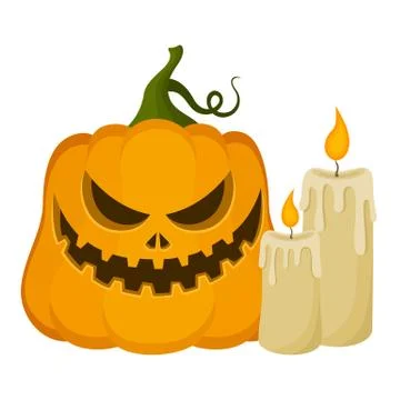 Vector Halloween pumpkin with candles. Cartoon style. Autumn symbol. Stock Illustration