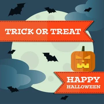 Vector halloween pumpkin front moon background Illustrazione stock