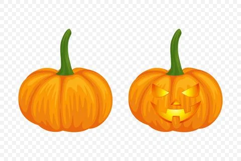Vector Halloween Pumpkin Set with Carved Faces. Cute Cartoon Pumpkins Set 스톡 일러스트