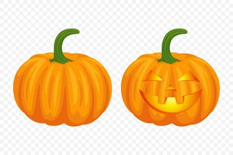 Vector Halloween Pumpkin Set with Carved Faces. Cute Cartoon Pumpkins Set Stock Illustration