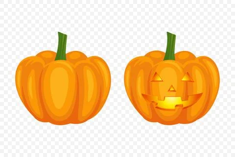 Vector Halloween Pumpkin Set with Carved Faces. Cute Cartoon Pumpkins Set Stock Illustration