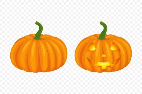 Vector Halloween Pumpkin Set with Carved Faces. Cute Cartoon Pumpkins Set Stock Illustration