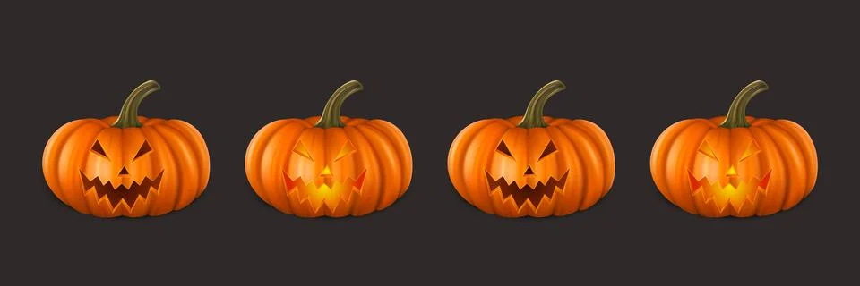 Vector Halloween Pumpkin Set. Cute Jack-o-lanterns, Carved Pumpkin Face for Illustrazione stock