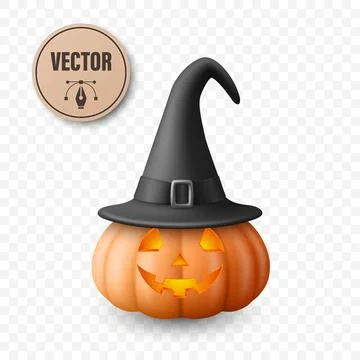 Vector Halloween Pumpkin with Witch Hat. Glowing Jack-o-Lantern with Spooky Illustrazione stock