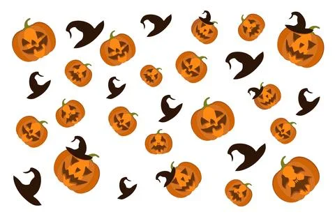 Vector Halloween seamless background with jack-o-lanterns pumpkins Stock Illustration
