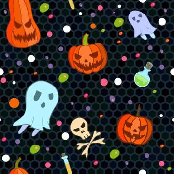 Vector Halloween seamless pattern in cartoon style Stock Illustration
