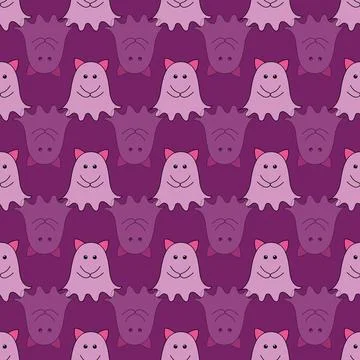 Vector Halloween seamless pattern cute ghosts in purple Stock Illustration