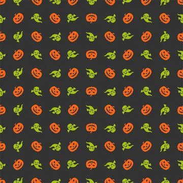 Vector Halloween seamless pattern. Endless background with pumpkins, ghosts Stockillustratie
