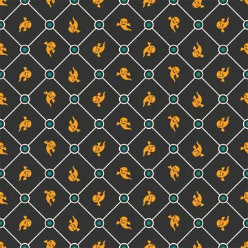 Vector Halloween seamless pattern. Endless background with pumpkins, ghosts Stockillustratie
