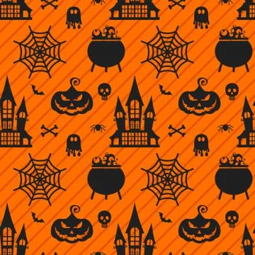 Vector Halloween seamless pattern. Flat cartoon illustration. Illustrazione stock