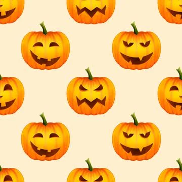 Vector Halloween Seamless Pattern with Funny Pumpkins. Cute Jack-o-lanterns Illustrazione stock