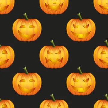 Vector Halloween Seamless Pattern with Funny Pumpkins. Cute Jack-o-lanterns Illustrazione stock