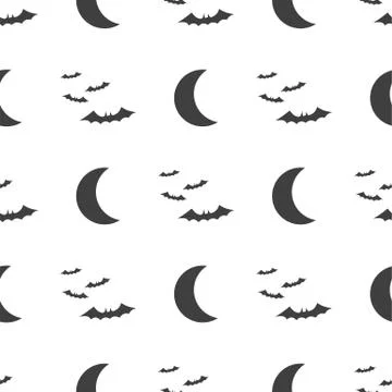 Vector Halloween seamless pattern. Moon and bat symbols. Objects isolated on a Illustrazione stock
