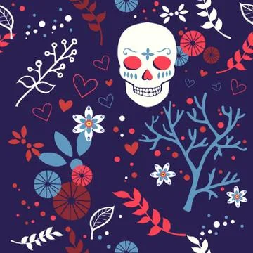 Vector Halloween seamless pattern with skull Stock Illustration