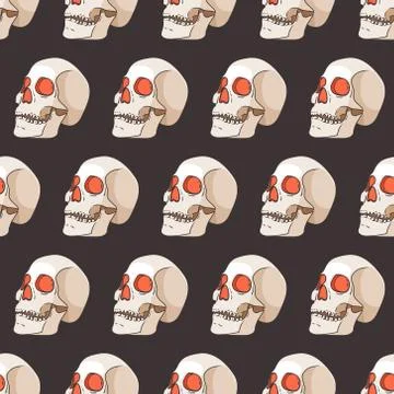 Vector Halloween seamless pattern with skulls Stock Illustration