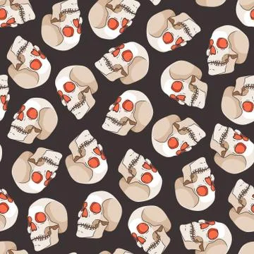 Vector Halloween seamless pattern with skulls Stock Illustration