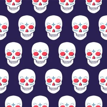 Vector Halloween seamless pattern with skulls Illustrazione stock