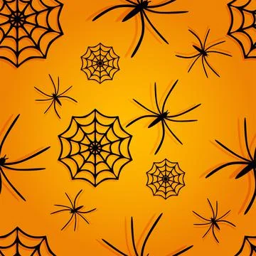 Vector. Halloween seamless pattern with spiders, cobwebs with shadow. Stock Illustration