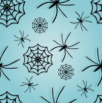 Vector. Halloween seamless pattern with spiders, cobwebs with shadow. Stock Illustration