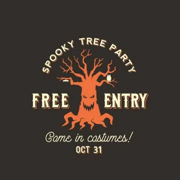Vector Halloween Spooky Tree Silhouette Label, Symbol or Flyer Template. With 스톡 일러스트