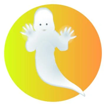 Vector halloween sticker with white friendly ghost and moon Stock Illustration